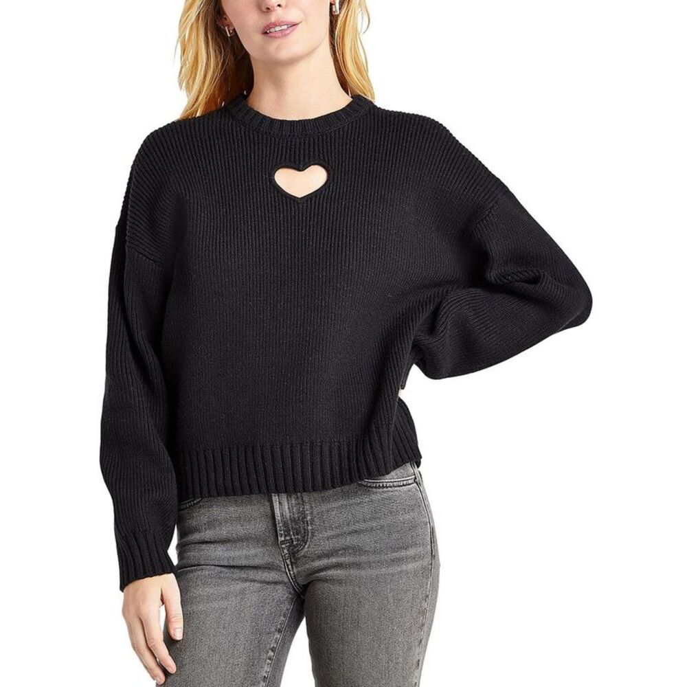 Splendid Womens Elisa Heart Black Ribbed Knit Pullover Sweater Sweater NWT